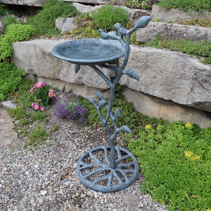 Bird Bath Branch Pedestal Verdigris Finish Cast Aluminum Whimsical