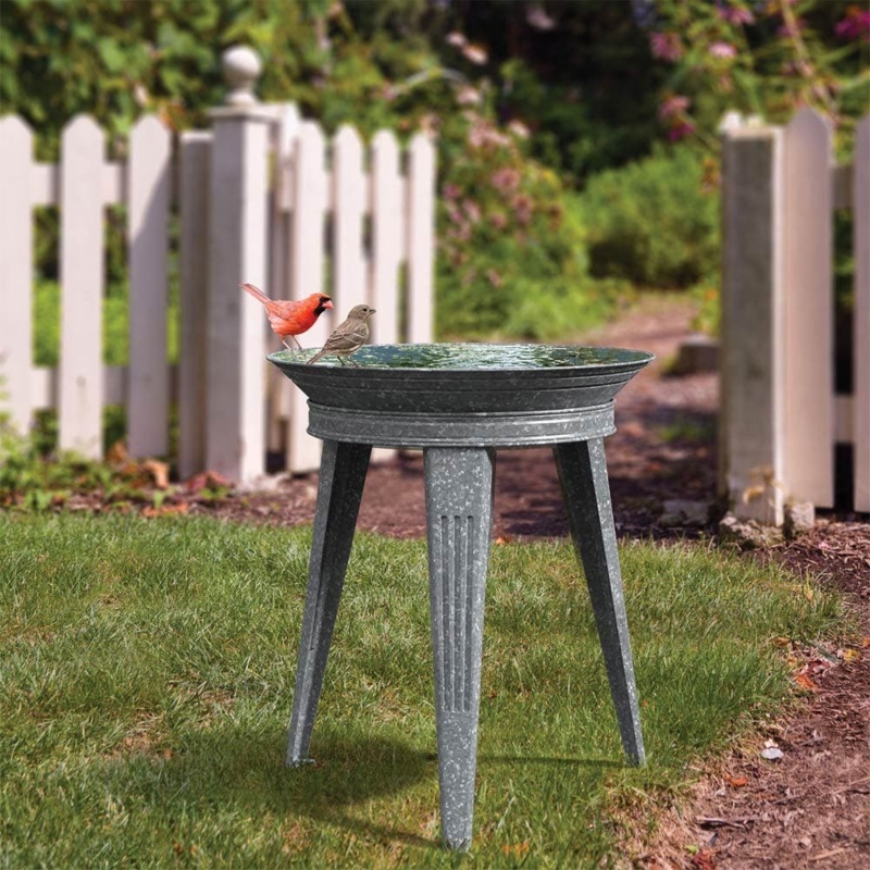 Bird Bath Galvanized Metal Ribbed Legs Tripod Base Vintage