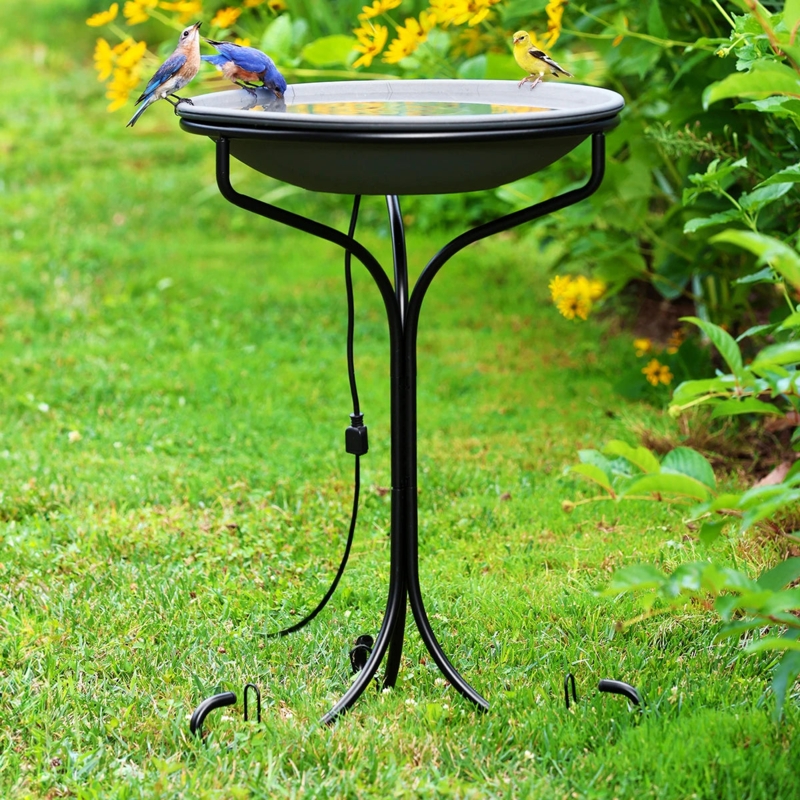 Bird Bath Heated Basin Matte Black Stand Modern Minimalist