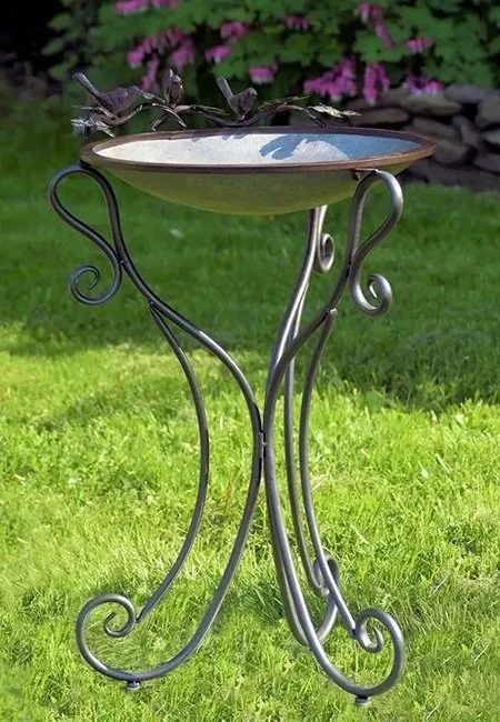 Bird Bath Hourglass Silhouette Scrollwork Legs Charcoal Gray