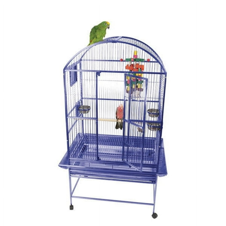 Bird Cage, Blue Powder Coated Metal, Rolling Base, Functional Bird Home