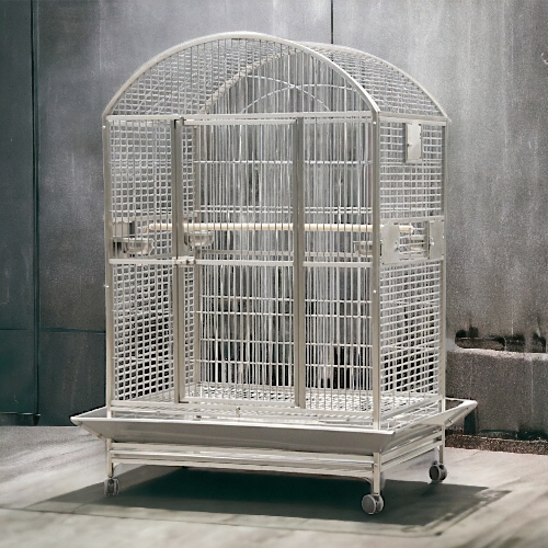 Bird Cage, Brushed Metallic Silver Finish, Heavy Duty Rolling Casters
