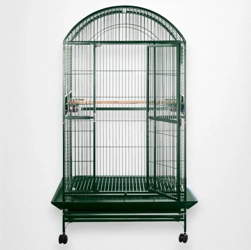 Bird Cage, Forest Green Finish, Rolling Casters, Arched Dome Top Aviary