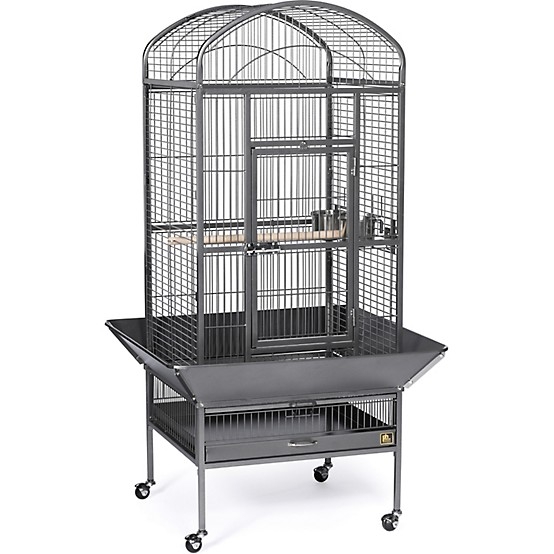 Bird Cage, Matte Charcoal Grey Finish, Rolling Stand, Industrial Aviary
