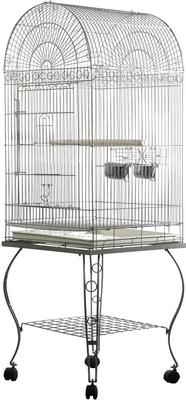 Bird Cage, Platinum Finish, Decorative Scrollwork Stand, Curved Legs