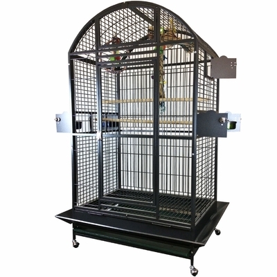 Bird Cage, Platinum Grey Matte Finish, Rolling Stand, Industrial Habitat