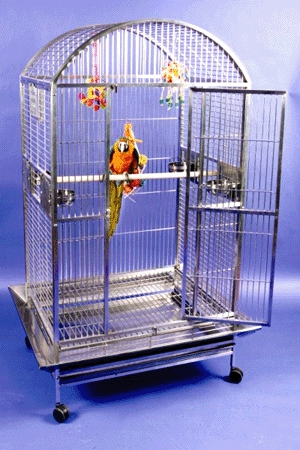 Bird Cage, Polished Silver Finish, Large Front Door, Utilitarian Habitat