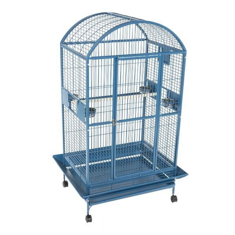 Bird Cage, Vibrant Cobalt Blue Finish, Rolling Stand, Seed Guard
