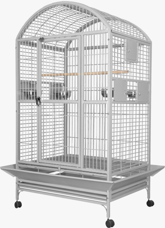 Bird Cage, White Powder Coated Finish, Rolling Stand, Seed Apron