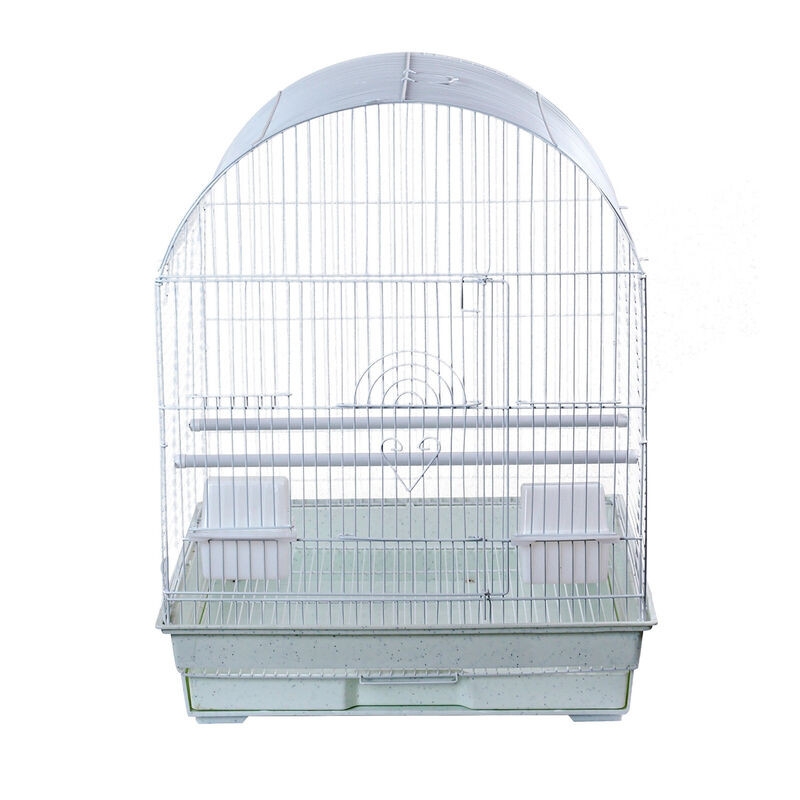 Bird Cage, White Wire, Mint Green Base, Decorative Heart Motif