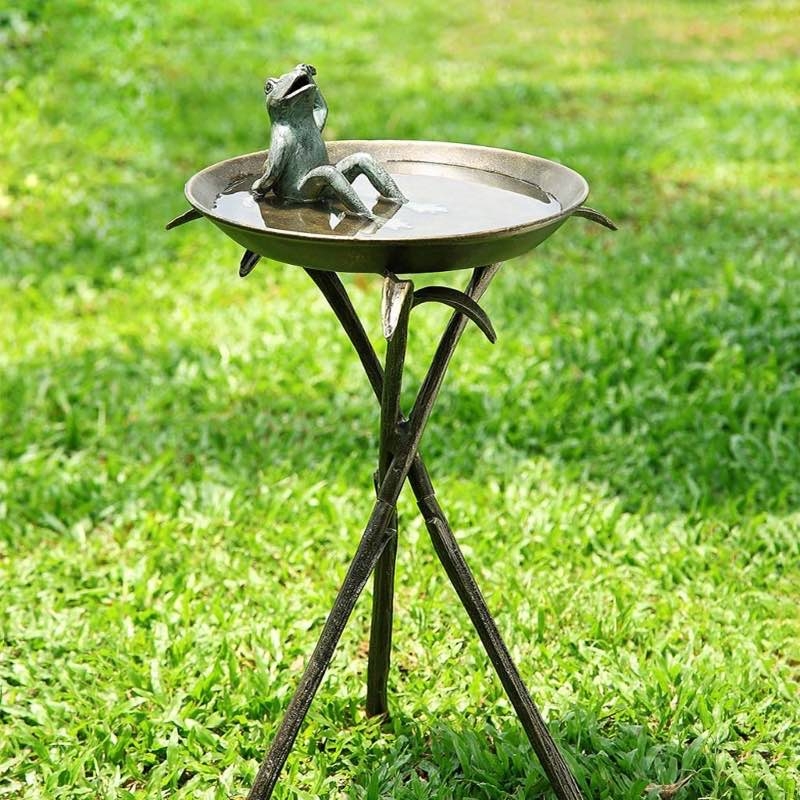 Birdbath Reclining Frog Branch Style Legs Antique Bronze Whimsical