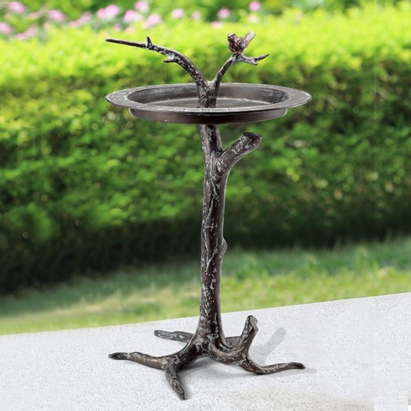 Birdbath Sundial Branch Motif Gnomon Weathered Bronze Rustic