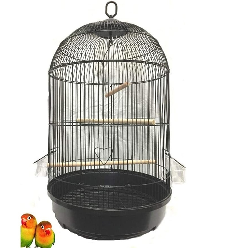 Birdcage, Matte Black, Heart Shaped Latch, Triple Perches, Deep Basin