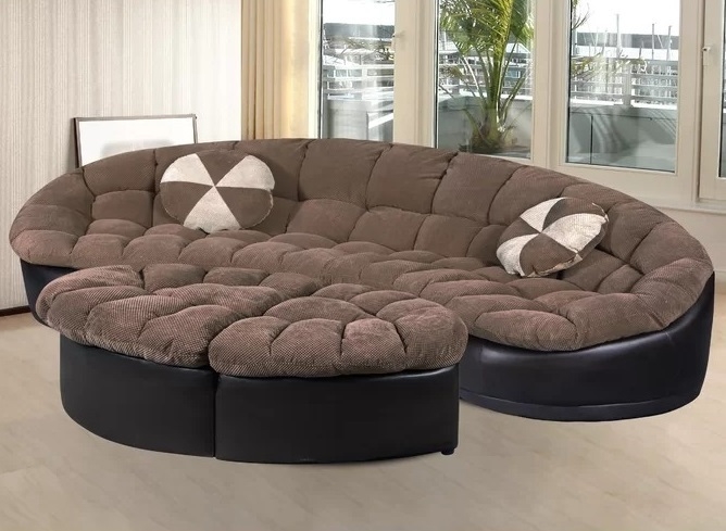 Biscuit Tufted Modular Couch in Cocoa Brown with Ottoman