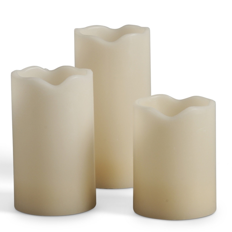 Bisque Flameless Candles Melted Edge, Staggered Heights, Minimalist Set