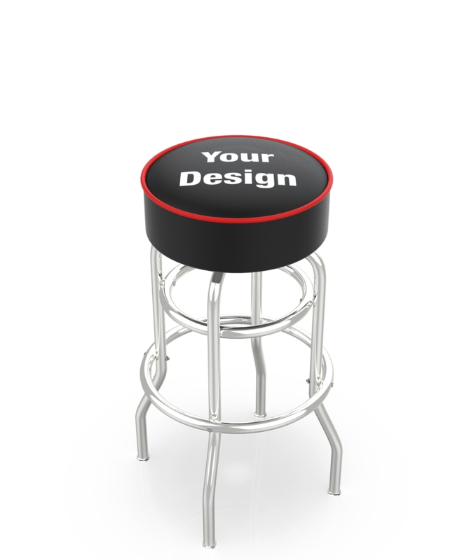 Black and Red Bar Stool, Customizable Top, Chrome Double Ring