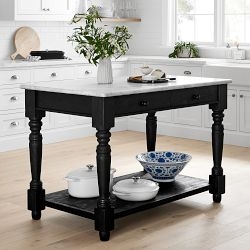 Black Farmhouse Island with Marble Top and Turned Legs