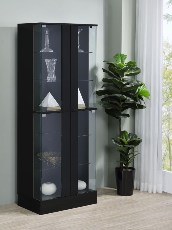 Black High Gloss Curio Cabinet with Four Doors and LED Lighting