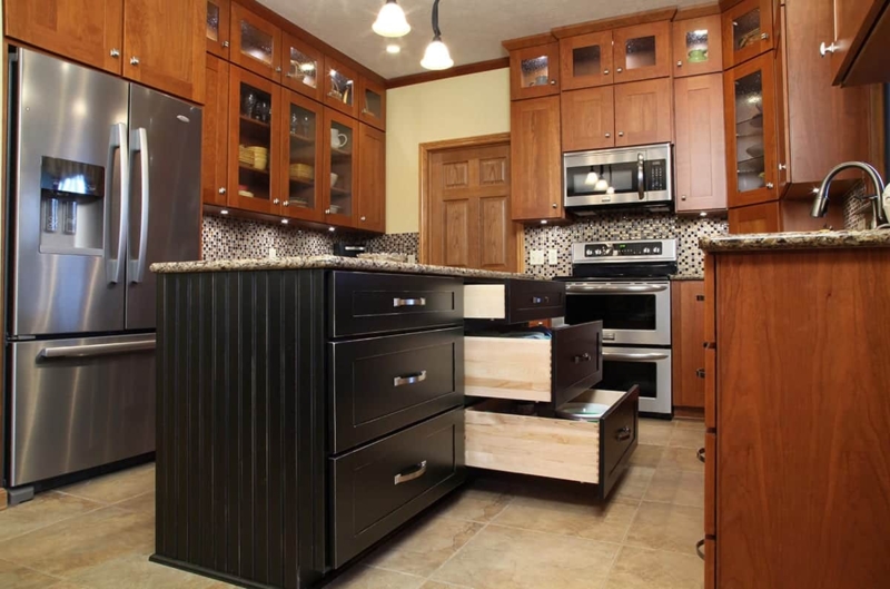 Black Kitchen Island Beadboard Side Glass Cabinet Doors