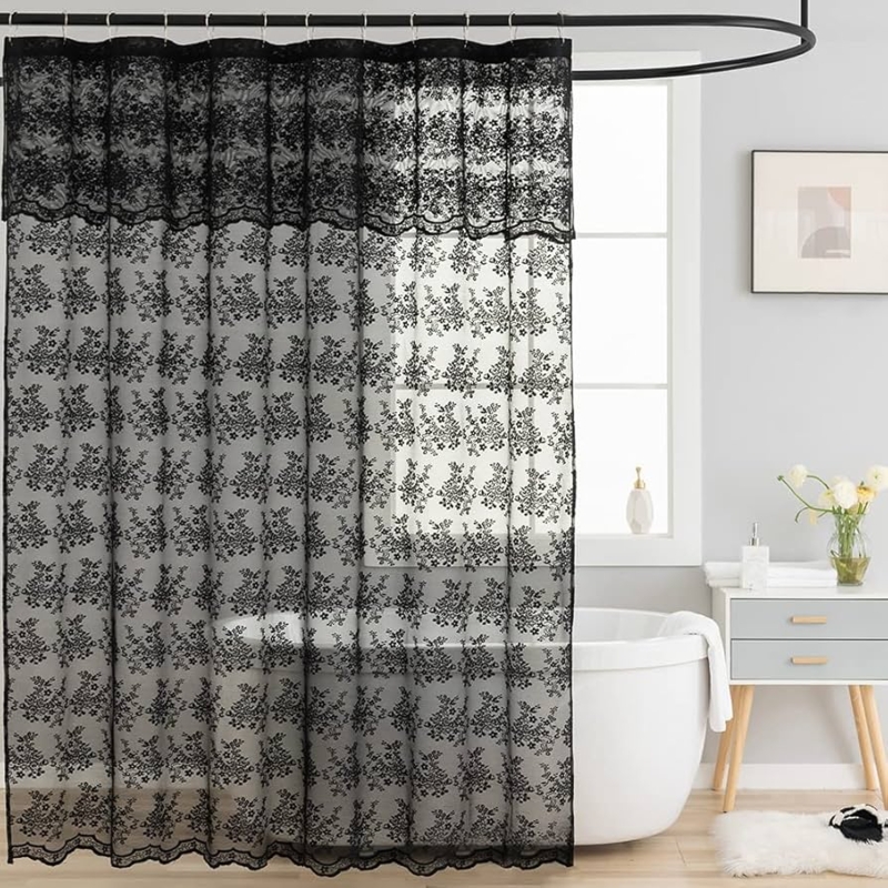 Black Lace Shower Curtain Valance Victorian Gothic Floral Moody Vintage