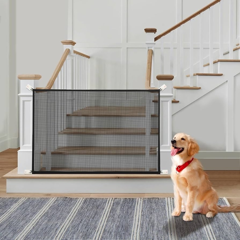 Black Mesh Pet Gate Retractable Minimalist Stairway Safety Barrier (74/75)
