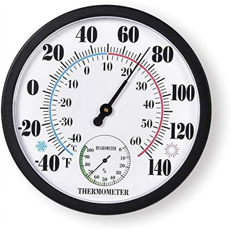 Black Outdoor Wall Thermometer Integrated Hygrometer Large Serif Numerals