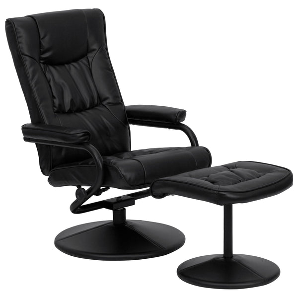 Black Pedestal Recliner with Padded Arms and Matching Ottoman