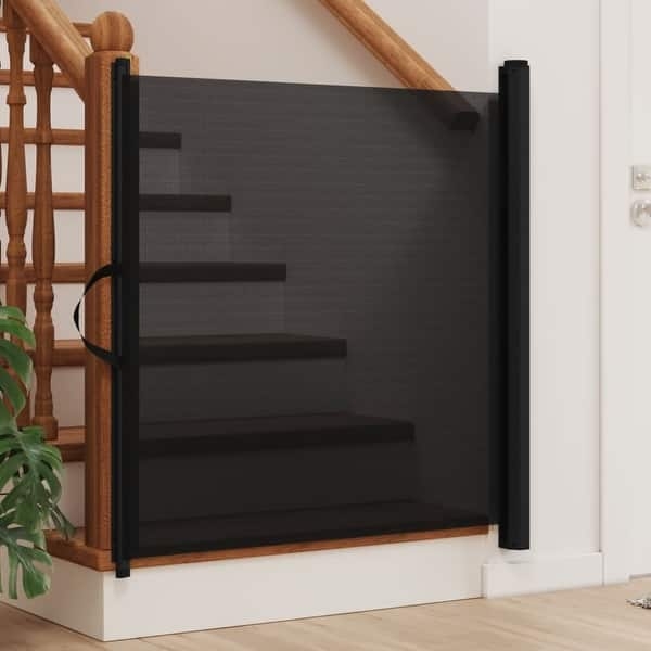 Black Retractable Pet Gate Mesh Pull Handle Space Saving Barrier (72/75)