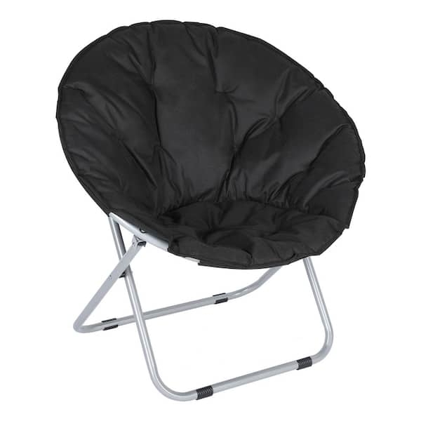 Black Saucer Chair Folding Tufted Portable Moon Seat