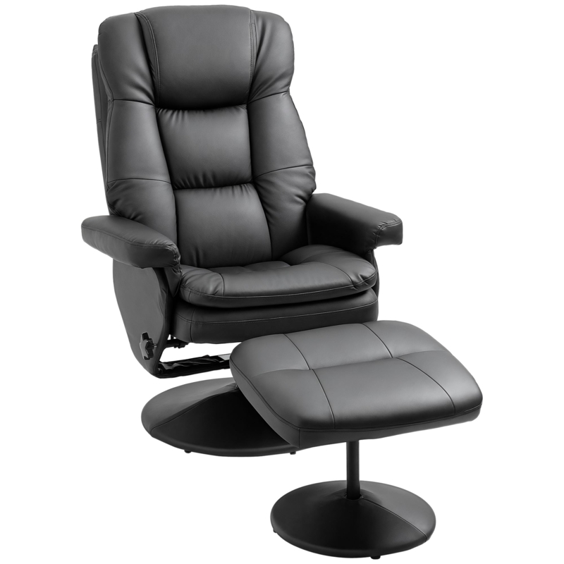 Black Swivel Recliner Set with Pedestal Base and Segmented Backrest