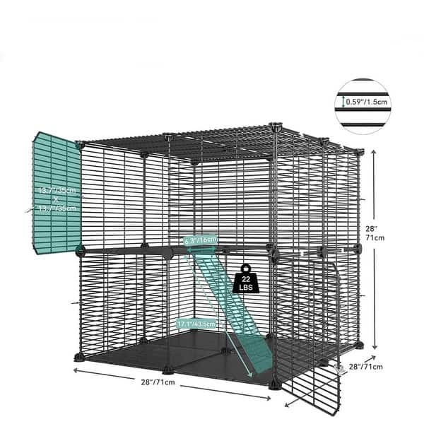Black Wire Cat Cage Two Tier with Narrow Mesh Spacing