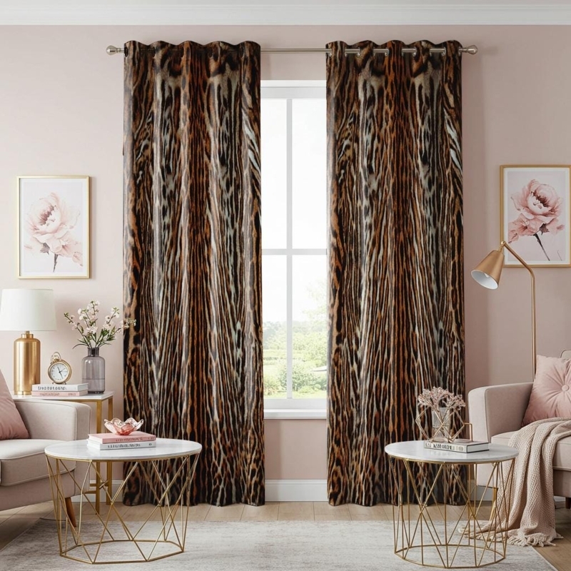 Blackout Curtains: Floor Length Warm Brown Leopard Print, Glam Grommet
