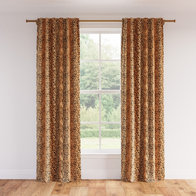 Blackout Curtains: Linen Look Fabric, Leopard Print Floor Length Panels
