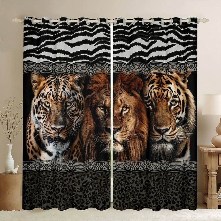 Blackout Curtains: Triple Tier Pattern, Photorealistic Big Cat Portraits