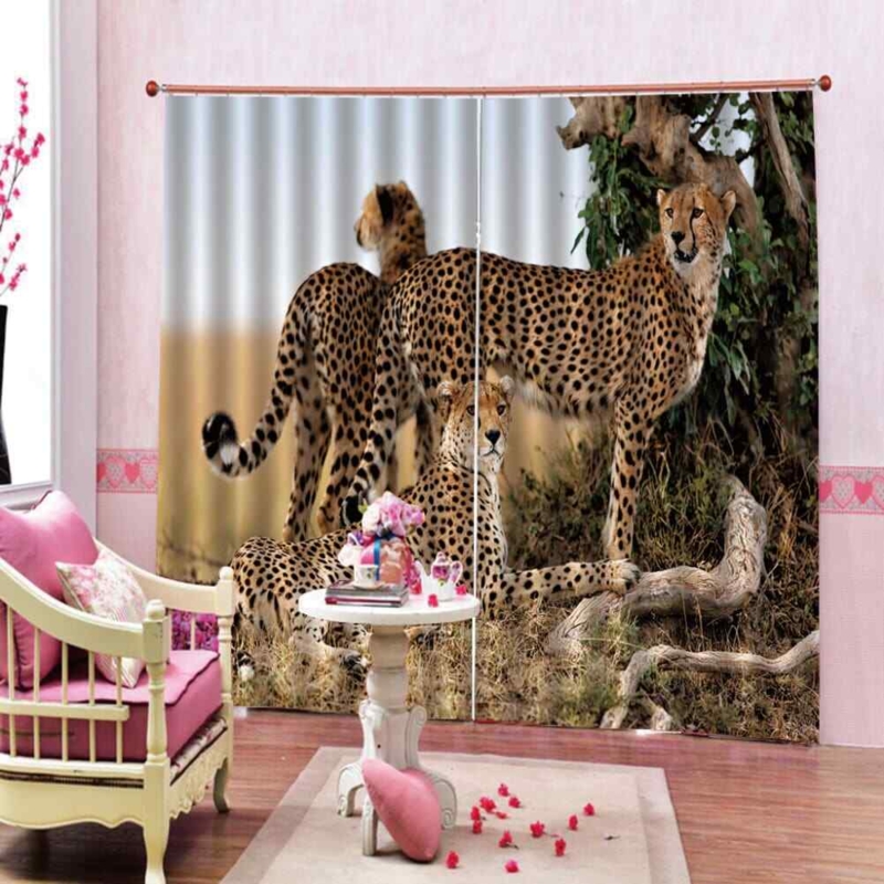 Blockout Curtains: Soft Pink Safari Theme, 3D Cheetah Wildlife Graphic