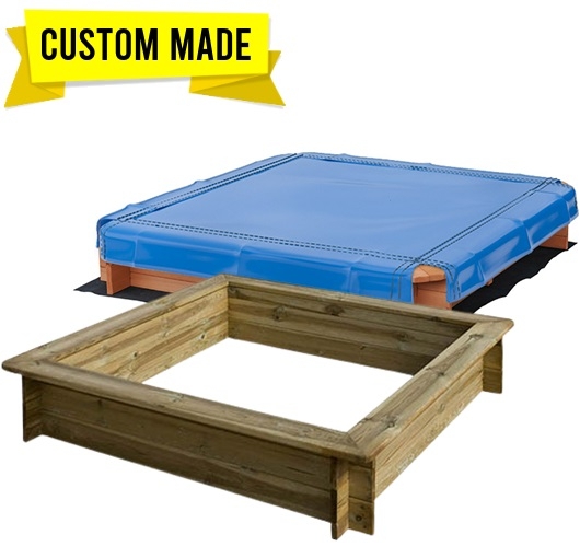 Blue Vinyl Weighted Sandbox Cover with Reinforced Hem for Square Frames