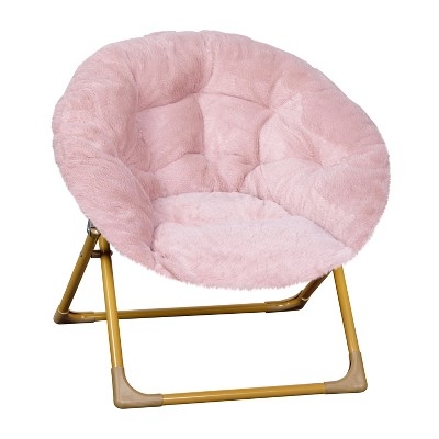 Blush Pink Mini Saucer Chair Faux Fur Gold Folding Seat