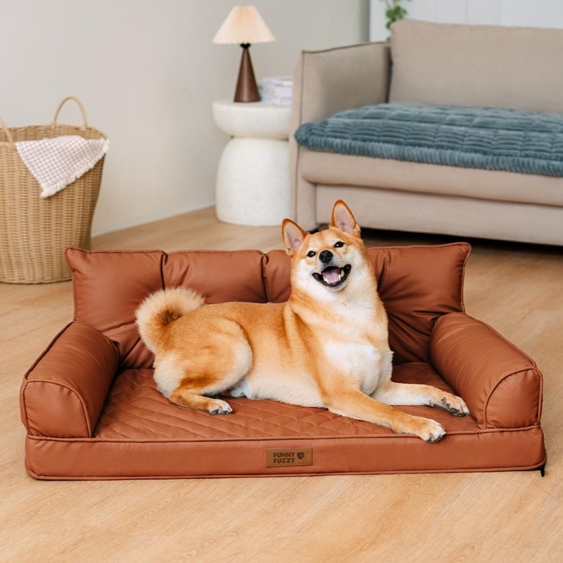 Bolster Dog Bed with Diamond Quilted Base and Foldable Design
