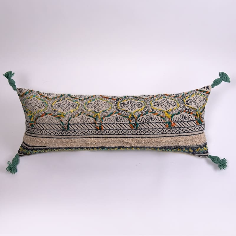 Bolster Pillow Bohemian Embroidered Fringe Trim Tassels