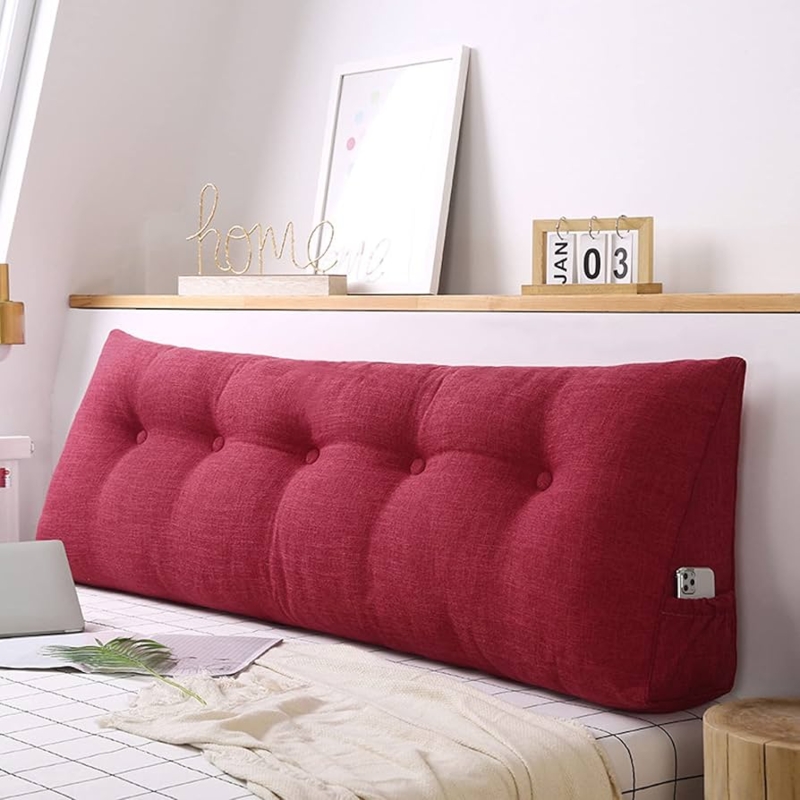 Bolster Pillow Burgundy Red Triangular Wedge Tufted