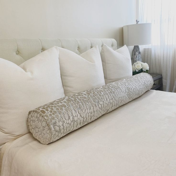 Bolster Pillow Champagne Beige Pebble Pattern Velvet