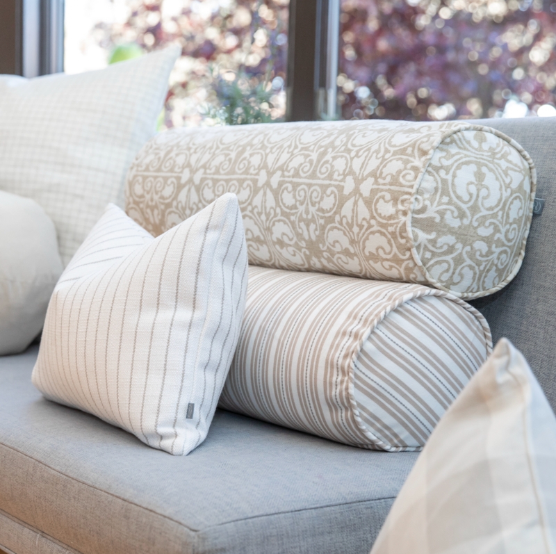 Bolster Pillow Damask and Stripe Mix Neutral Cushion