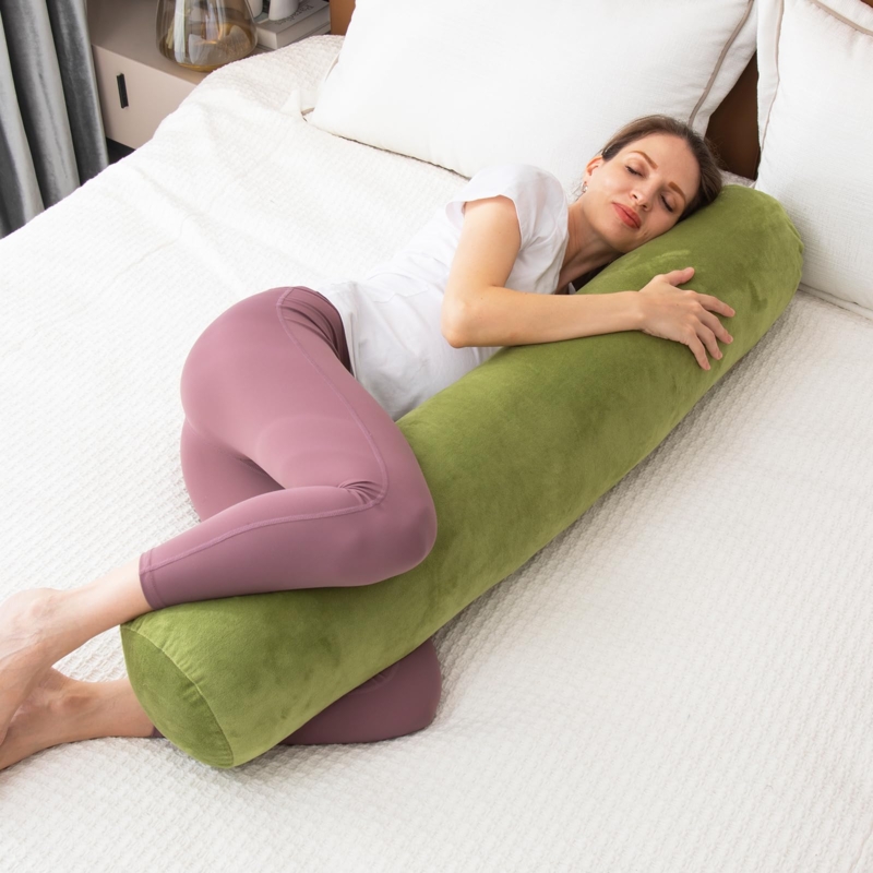 Bolster Pillow Sage Green Velvet Cylindrical Body Support