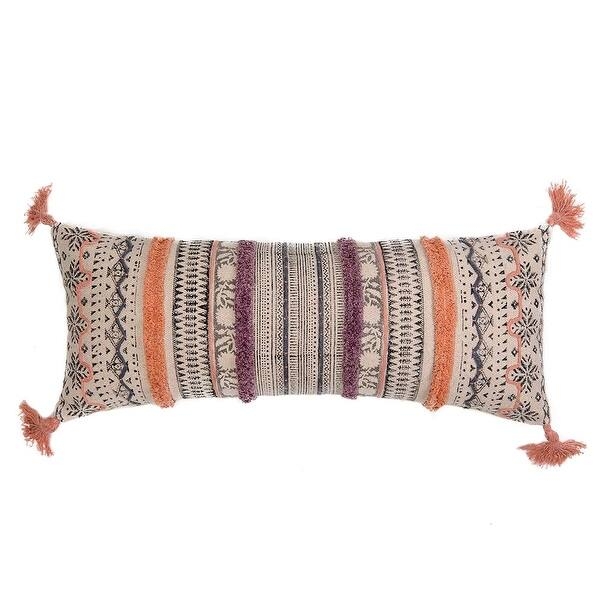 Bolster Pillow Terracotta Tufted Fringe Stripes Boho