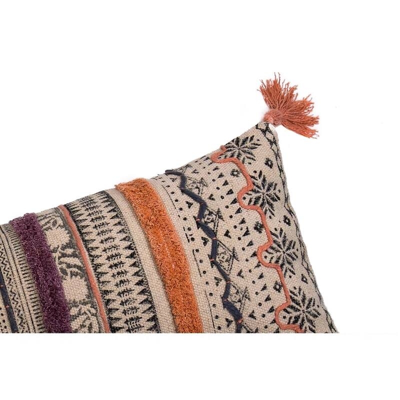 Bolster Pillow Tufted Stripes Geometric Print Tassel