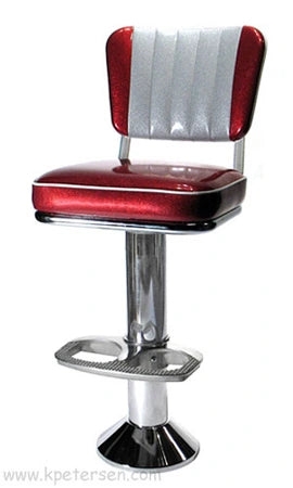 Bolt Down Bar Stool Glitter Red Vinyl Channel Tufted Back