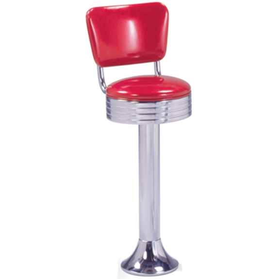Bolt Down Diner Stool Cherry Red Vinyl Grooved Chrome Apron