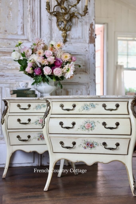 Bombe Chest French Country Style with Pastel Floral Motifs