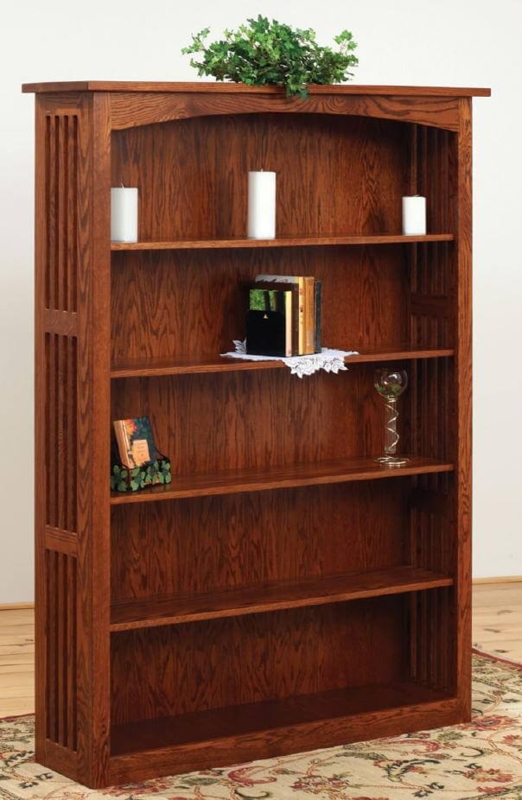 Bookcase Arched Valance Slatted Sides Mission Style