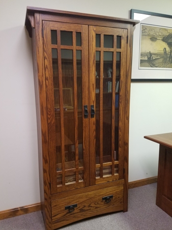 Bookcase Bottom Drawer Wood Framed Glass Doors Mission